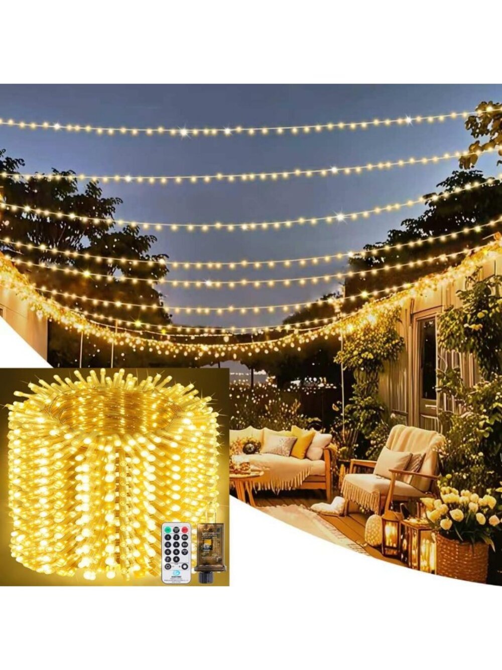300ft Waterproof LED String Lights with Remote - Twinkle Fairy Lights for